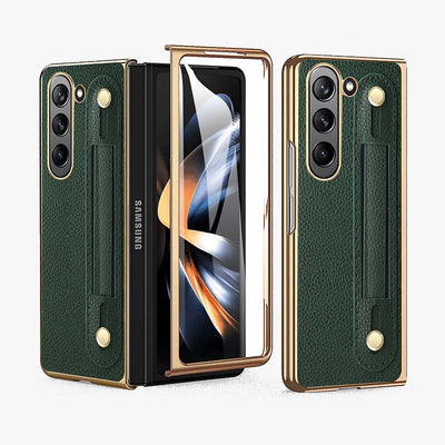 Samsung Fold Wrist Strap Foldable Anti Drop Leather Phone Case - DarkGreen - Samsung Fold 2 - image 1