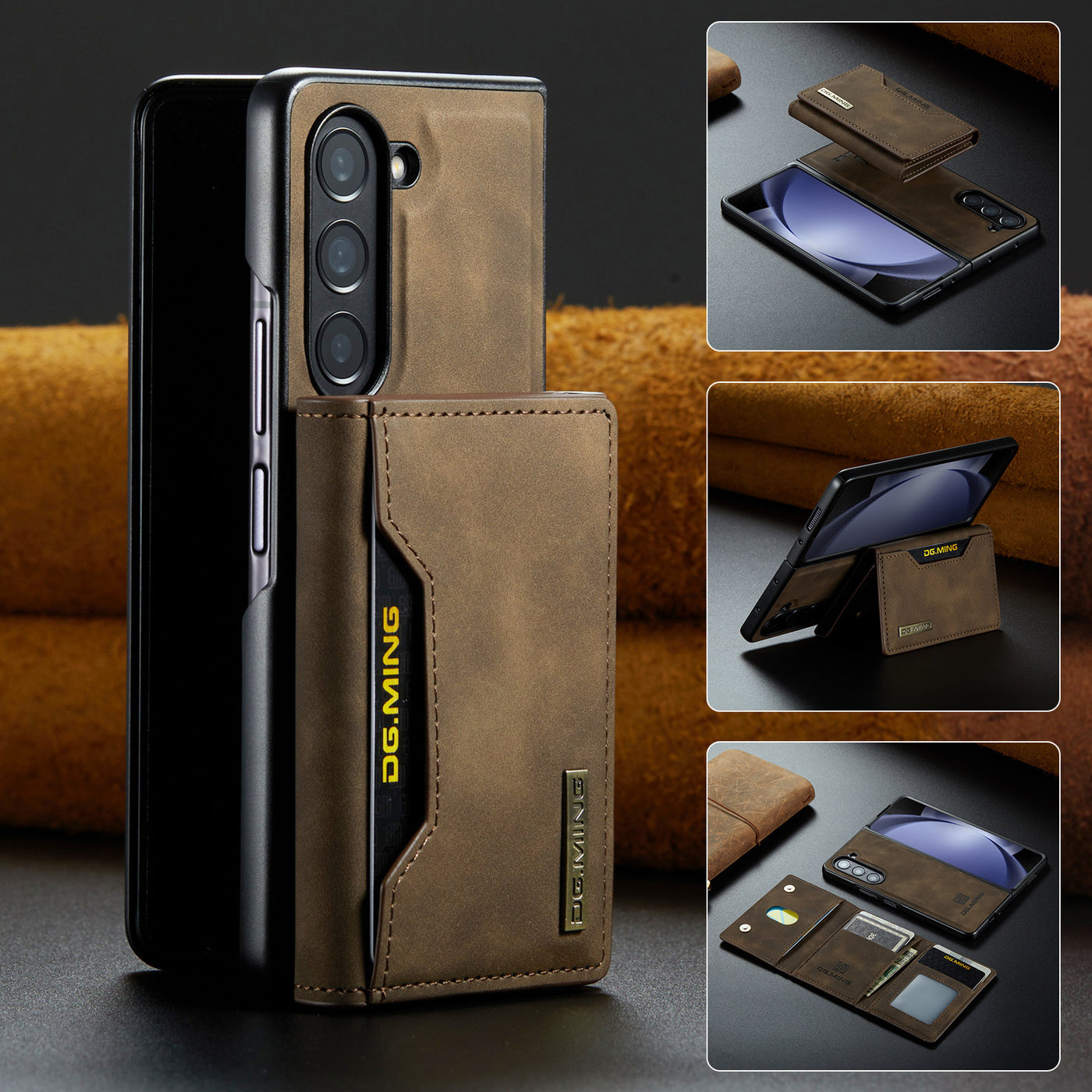 Samsung Fold Magnetic Card Case for Z Fold 4/5/6, S24, Protective Leather Case