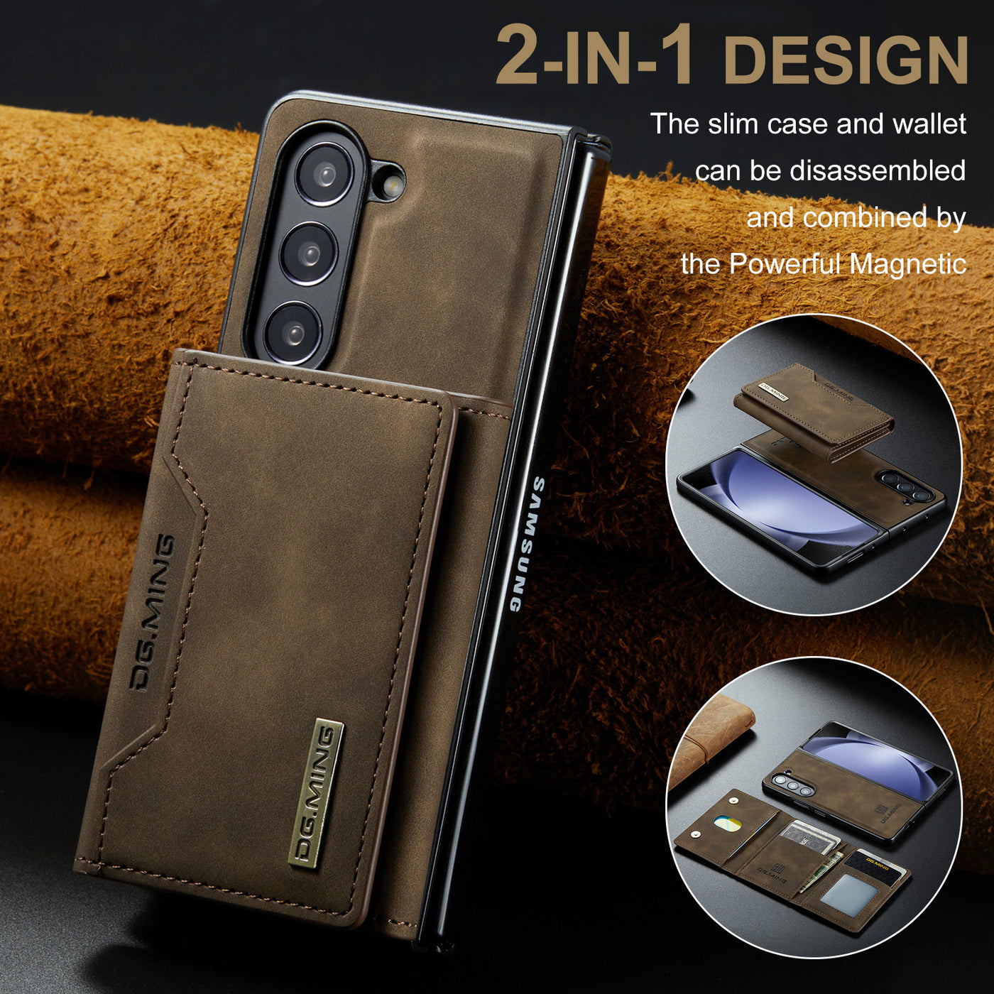 Samsung Fold Magnetic Card Case for Z Fold 4/5/6, S24, Protective Leather Case