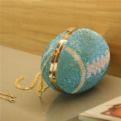 Rhinestone Banquet Evening Bag For Women Sparkle Football Purse