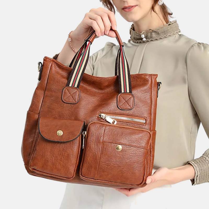 Multi-pocket Tote Bag for Women PU Leather Shoulder Bag Crossbody Handbag