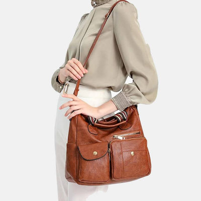 Multi-pocket Tote Bag for Women PU Leather Shoulder Bag Crossbody Handbag