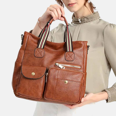 Multi-pocket Tote Bag for Women PU Leather Shoulder Bag Crossbody Handbag
