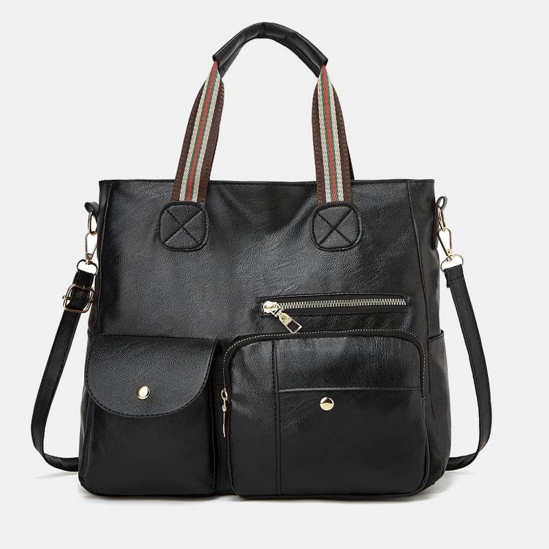 Multi-pocket Tote Bag for Women PU Leather Shoulder Bag Crossbody Handbag