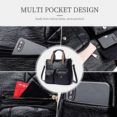 Multi-pocket Tote Bag for Women PU Leather Shoulder Bag Crossbody Handbag