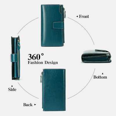 RFID Blocking Long Wallet Oil Wax Leather Phone Purse with Zipper Pocket - image 9