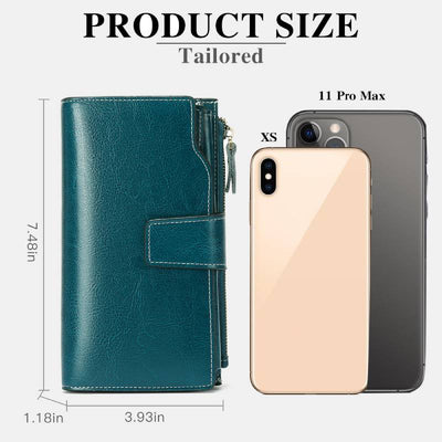 RFID Blocking Long Wallet Oil Wax Leather Phone Purse with Zipper Pocket - image 14