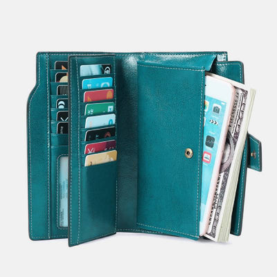 RFID Blocking Long Wallet Oil Wax Leather Phone Purse with Zipper Pocket - image 2