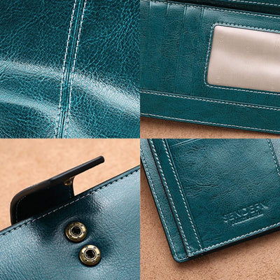 RFID Blocking Long Wallet Oil Wax Leather Phone Purse with Zipper Pocket - image 10
