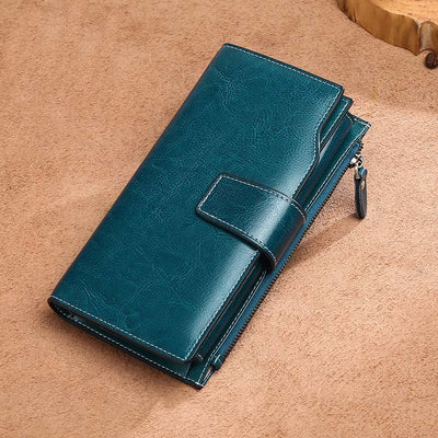 RFID Blocking Long Wallet Oil Wax Leather Phone Purse with Zipper Pocket - image 6