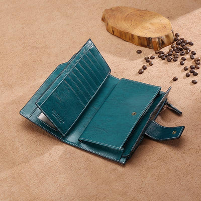 RFID Blocking Long Wallet Oil Wax Leather Phone Purse with Zipper Pocket - image 7