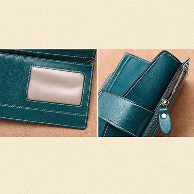 RFID Blocking Long Wallet Oil Wax Leather Phone Purse with Zipper Pocket - image 11