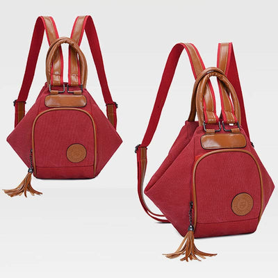 Multifunctional Womens Backpack Tassel Decor Durable Canvas Travel Daypack