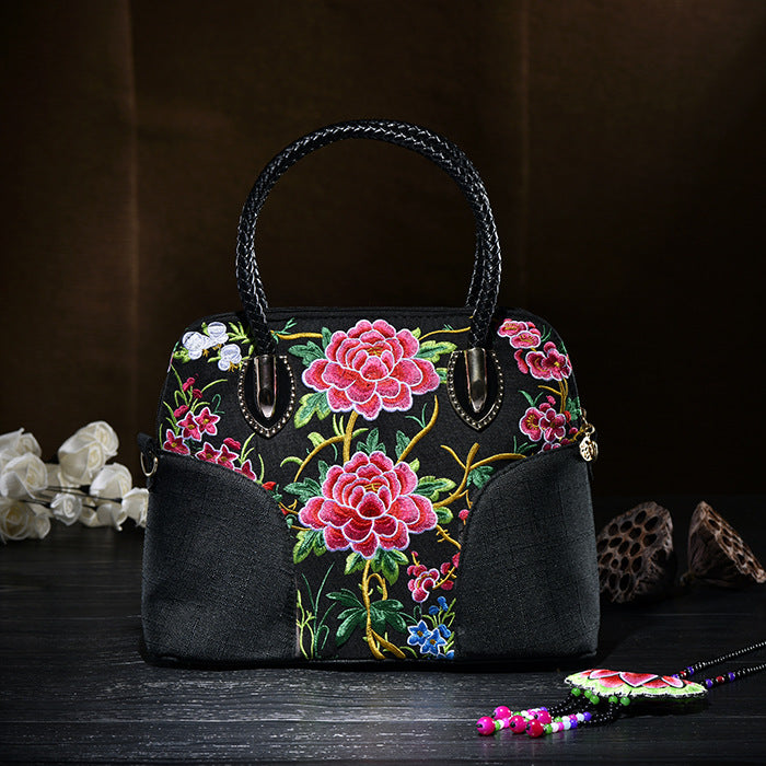 Floral Embroideried Canvas Tote For Women Vintage Crossbody Handbag
