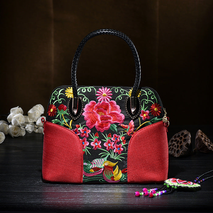 Floral Embroideried Canvas Tote For Women Vintage Crossbody Handbag