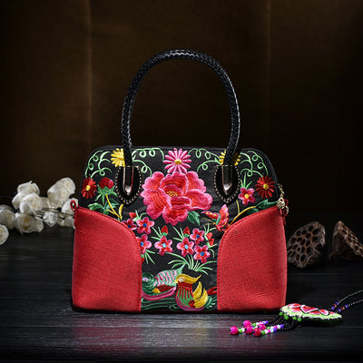 Floral Embroideried Canvas Tote For Women Vintage Crossbody Handbag