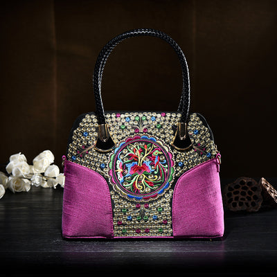 Floral Embroideried Canvas Tote For Women Vintage Crossbody Handbag
