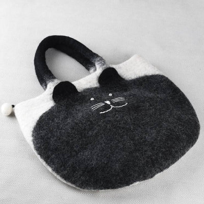 Handmade Funny Cat Wool Felt Handbag Cute Tote Hobo Bags