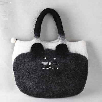 Handmade Funny Cat Wool Felt Handbag Cute Tote Hobo Bags