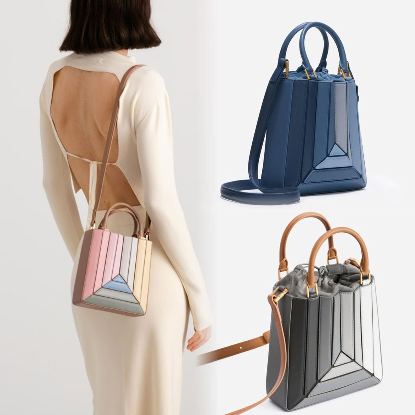 Handbag For Women Drawstring PU Leather Pleated Crossbody Shoulder Bag