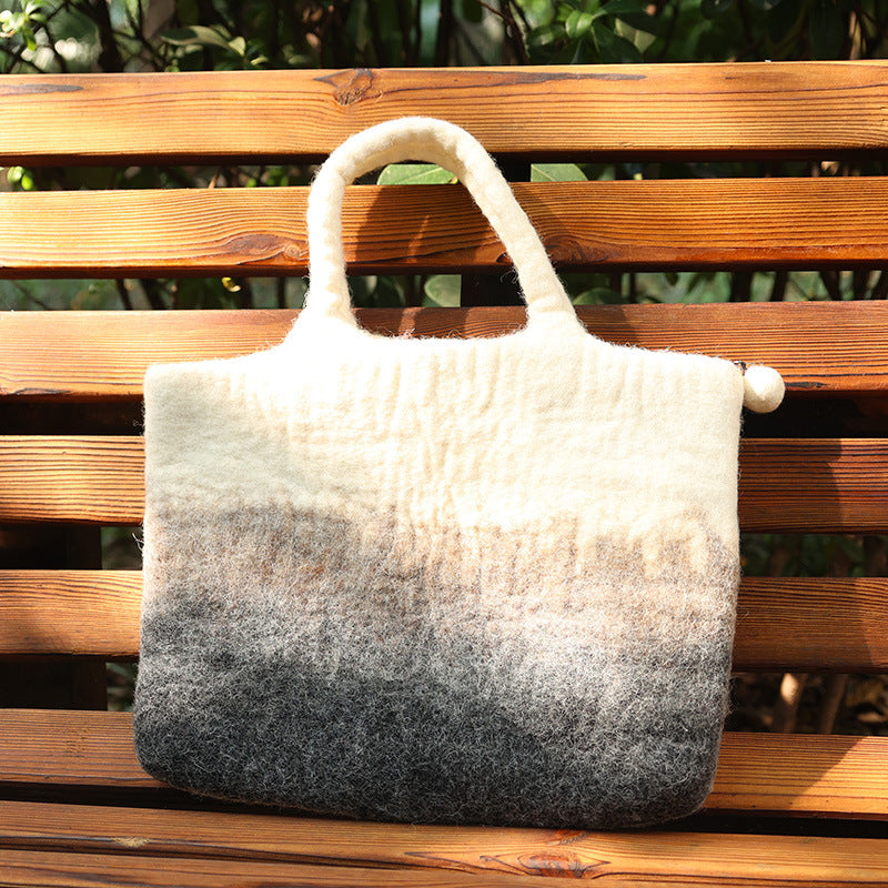 Natural Color Matching Handbag For Women Wool Felt Tote