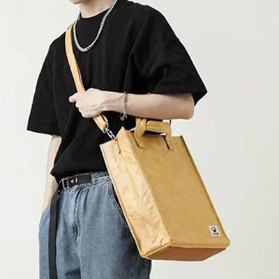 Minimalist Kraft Paper Bag Women Men Eco Friendly Crossbody Bag