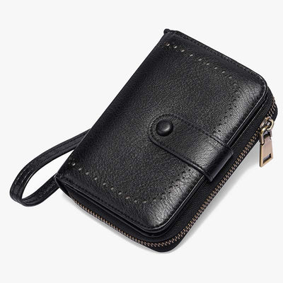Large Capacity Card Holder Solid Color Vegan Leather Wallet