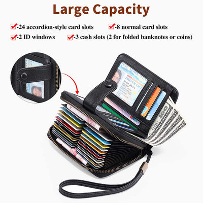 Large Capacity Card Holder Solid Color Vegan Leather Wallet