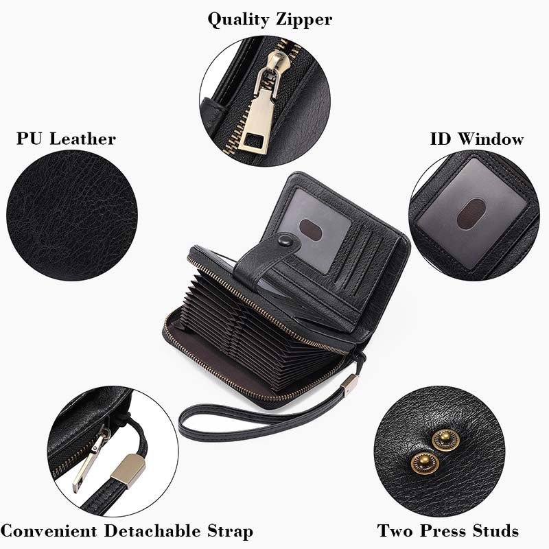 Large Capacity Card Holder Solid Color Vegan Leather Wallet