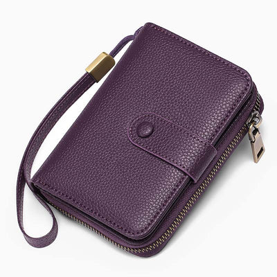 Large Capacity Card Holder Solid Color Vegan Leather Wallet