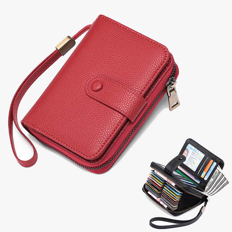Large Capacity Card Holder Solid Color Vegan Leather Wallet