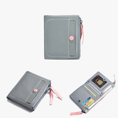 Double Zipper Short Wallet For Women Small Lightweight Purse