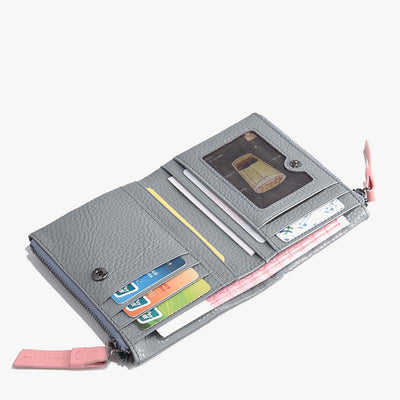 Double Zipper Short Wallet For Women Small Lightweight Purse