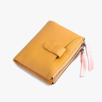 Double Zipper Short Wallet For Women Small Lightweight Purse