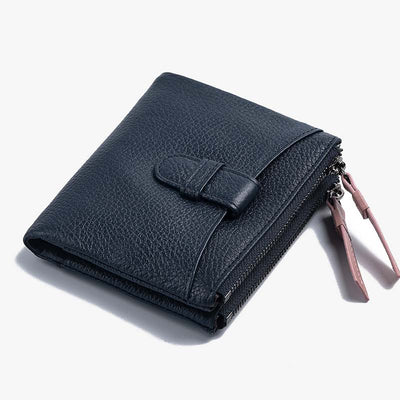 Double Zipper Short Wallet For Women Small Lightweight Purse
