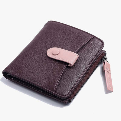 Double Zipper Short Wallet For Women Small Lightweight Purse