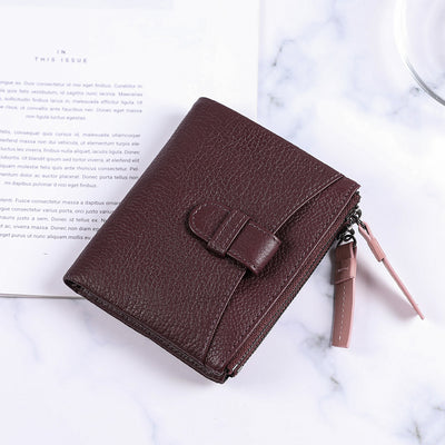 Double Zipper Short Wallet For Women Small Lightweight Purse