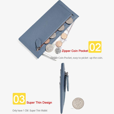 Ultra Thin Leather Wallet Plain Color Long Purse For Women