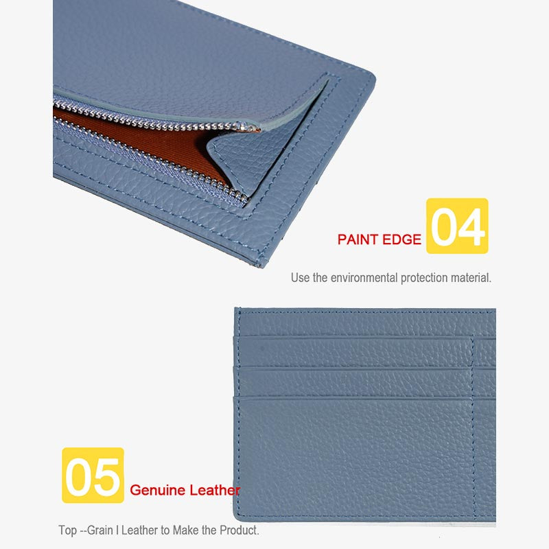 Ultra Thin Leather Wallet Plain Color Long Purse For Women