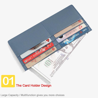 Ultra Thin Leather Wallet Plain Color Long Purse For Women