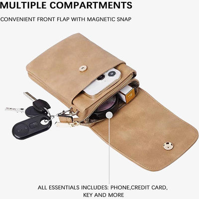 Elegant Leather Phone Bag Double Compartment Crossbody Purse For Women