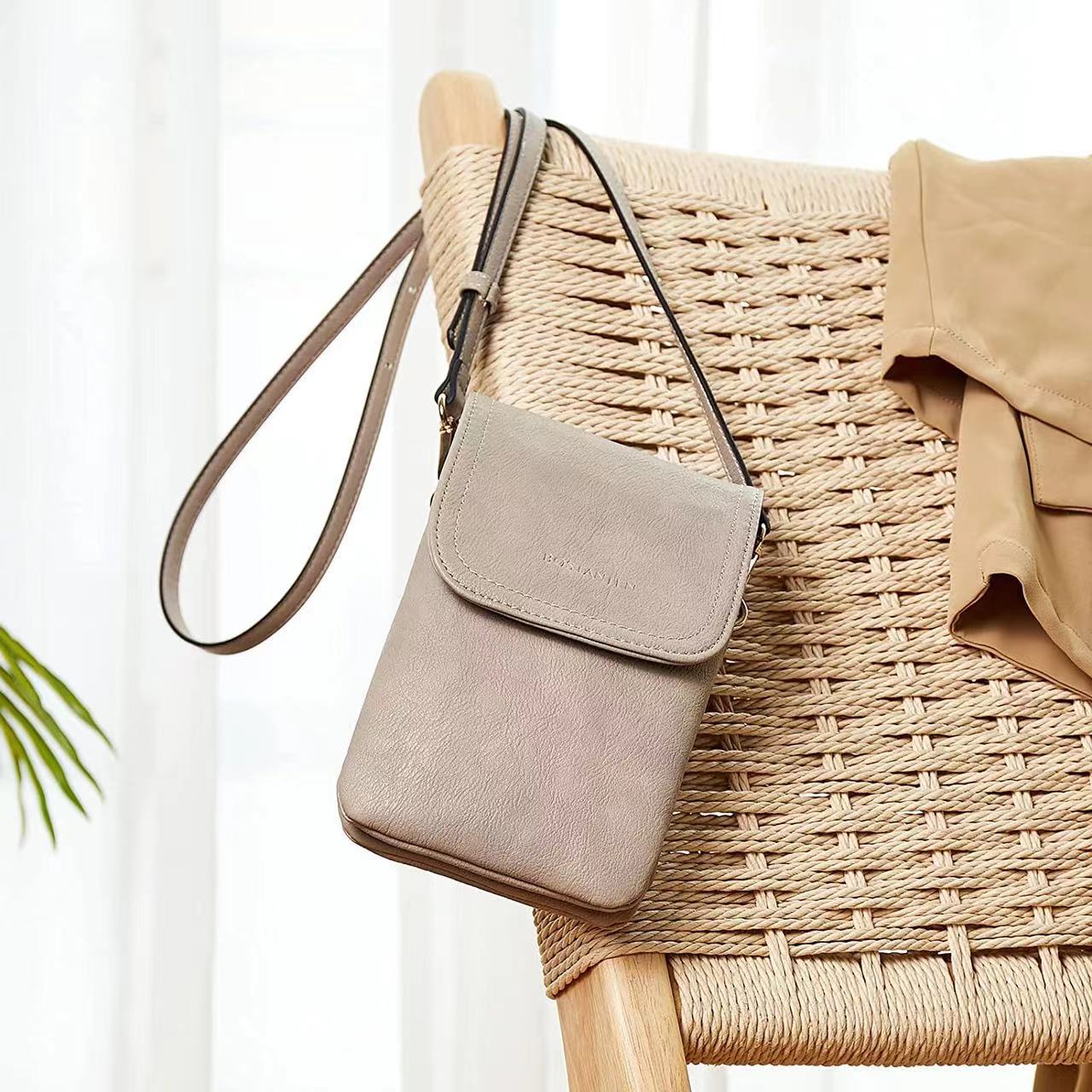 Elegant Leather Phone Bag Double Compartment Crossbody Purse For Women