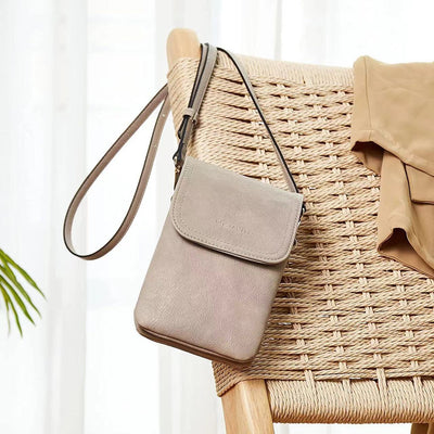 Elegant Leather Phone Bag Double Compartment Crossbody Purse For Women