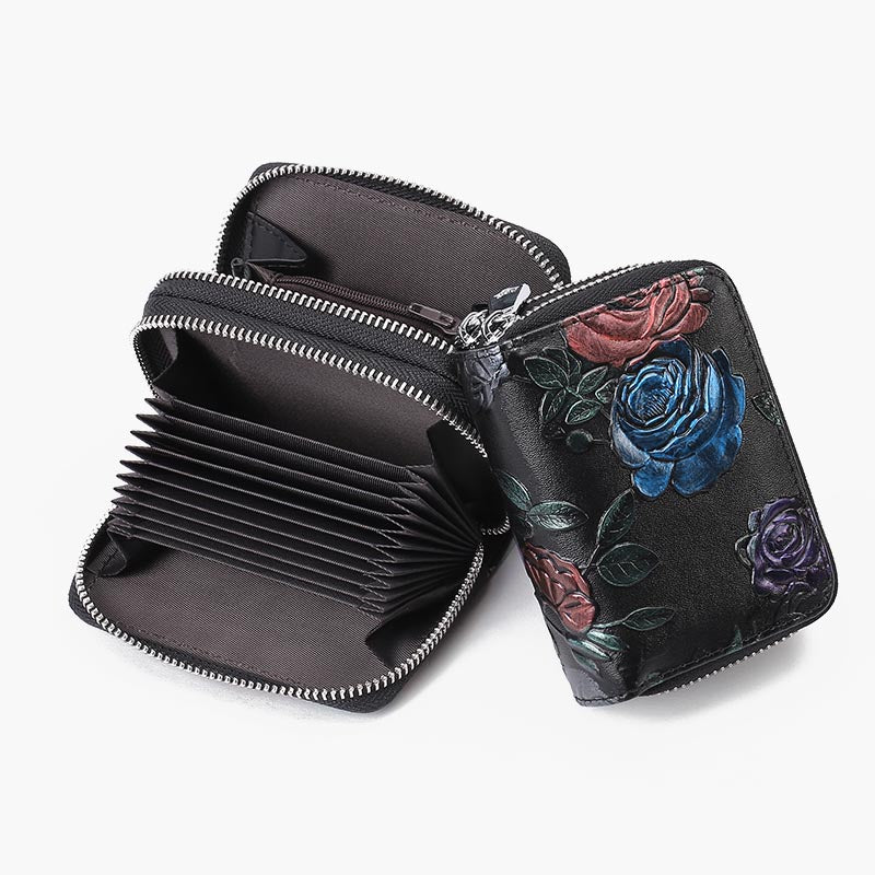Floral Leather Wallet RFID Accordion Card Bag For Women