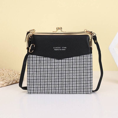 Leather Crossbody Handbag for Women Double Compartment Kiss Lock Shoulder Bag