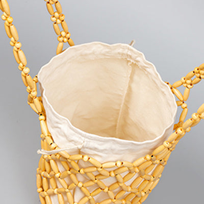 Wooden Bead Tote With Woven Lining Shoulder Bag For Women