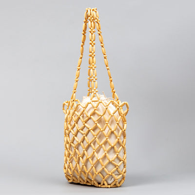 Wooden Bead Tote With Woven Lining Shoulder Bag For Women