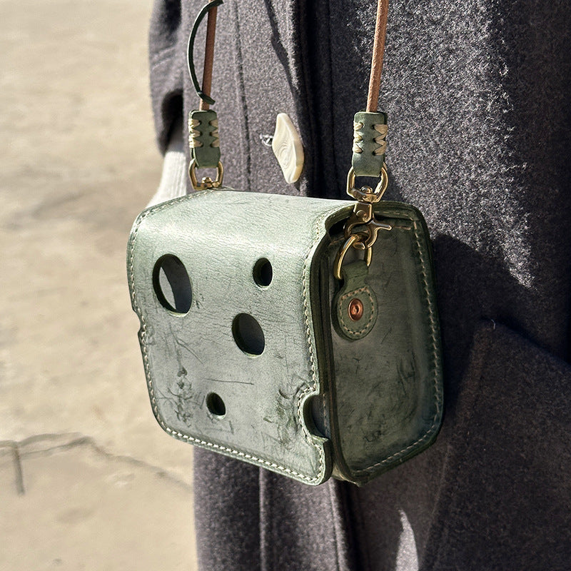 Cute Mini Cheese Shape Purse Vegetable Tanned Leather Crossbody Bag