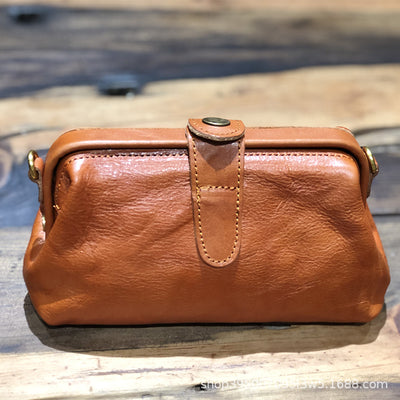 Horizontal Plain Color Leather Purse For Women Delicate Crossbody Bag