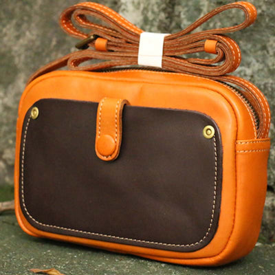 Vintage Crossbody Bag For Women Contrast Color Genuine Leather Purse